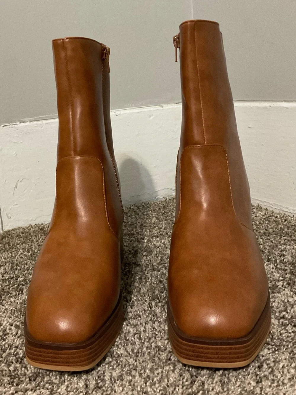 Maurices Candace Cognac Y2K Platform Block Heel Ankle Boots - 11M